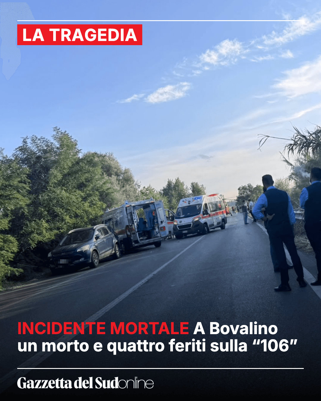 Tragedia sulla Statale 106 a Bovalino: un morto e quattro feriti, Jonica chiusa dopo l'incidente