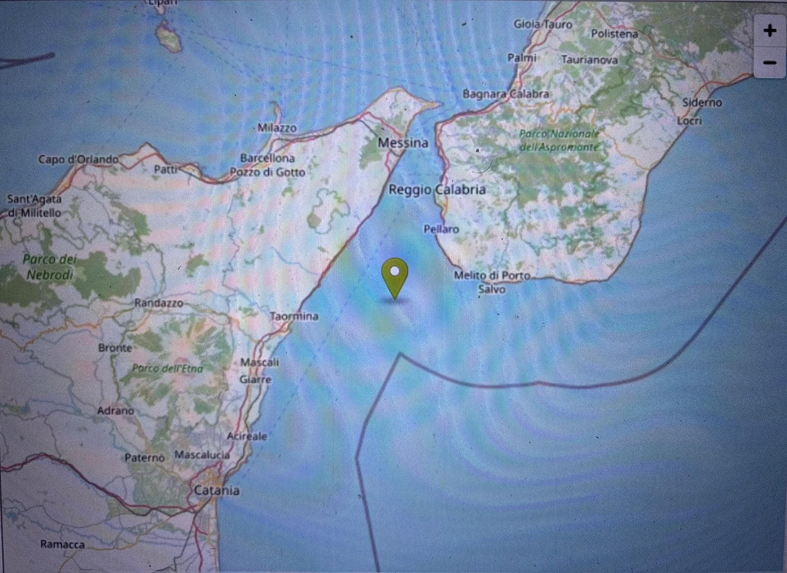 Scossa di terremoto, magnitudo 3.7, nello Stretto di Messina