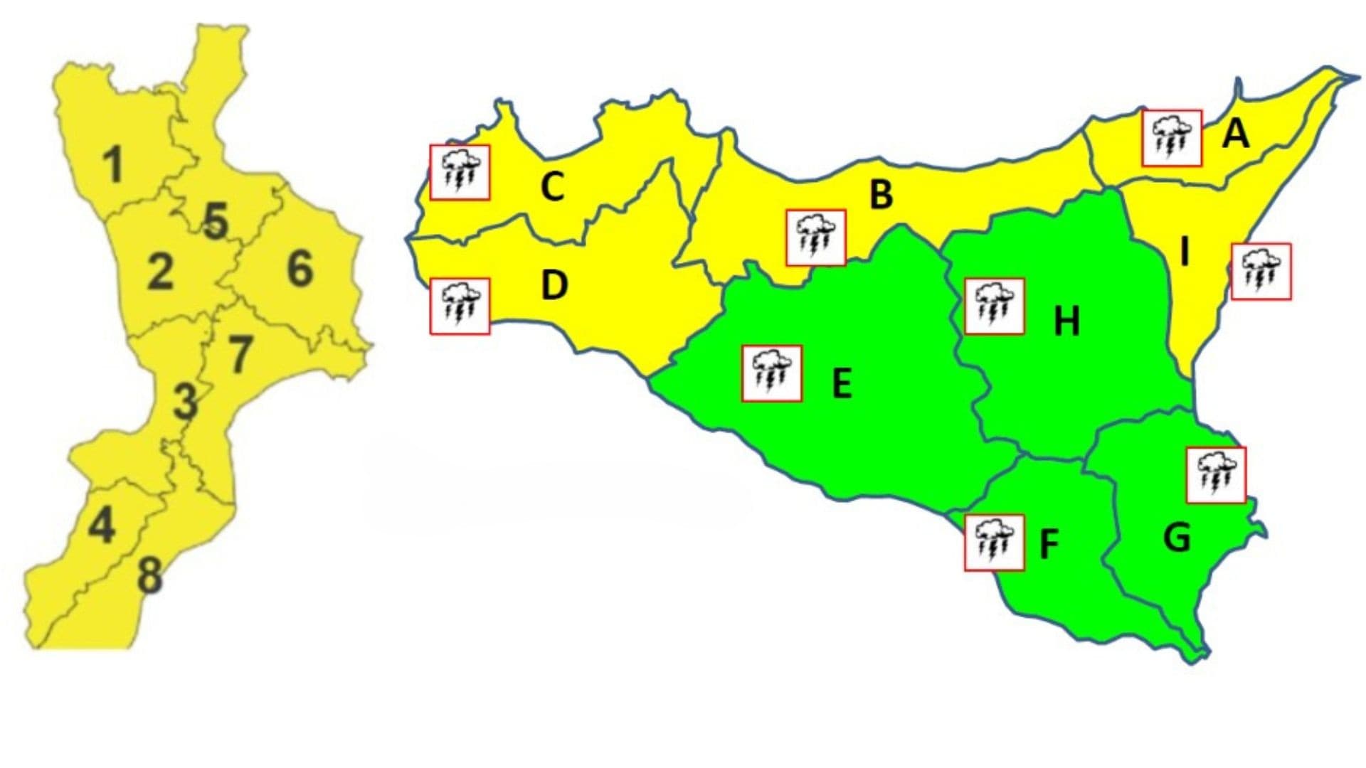 Allerta meteo gialla per domani in Calabria e Sicilia: attesi temporali e calo termico