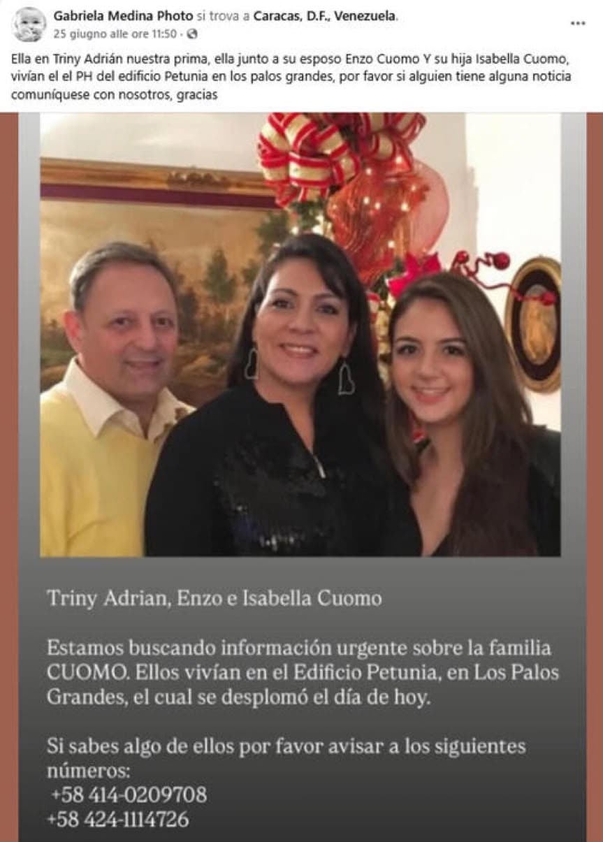 La tragica coincidenza per la famiglia italiana dispersa in Venezuela: i nonni erano morti nel sisma in Irpinia
