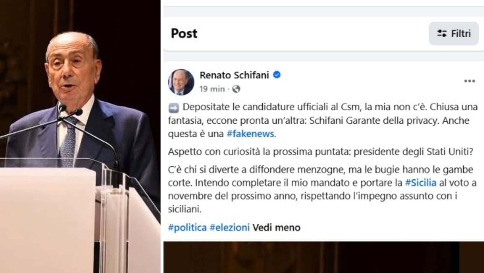 Schifani: "Su di me una fake news dopo l'altra, solo menzogne"