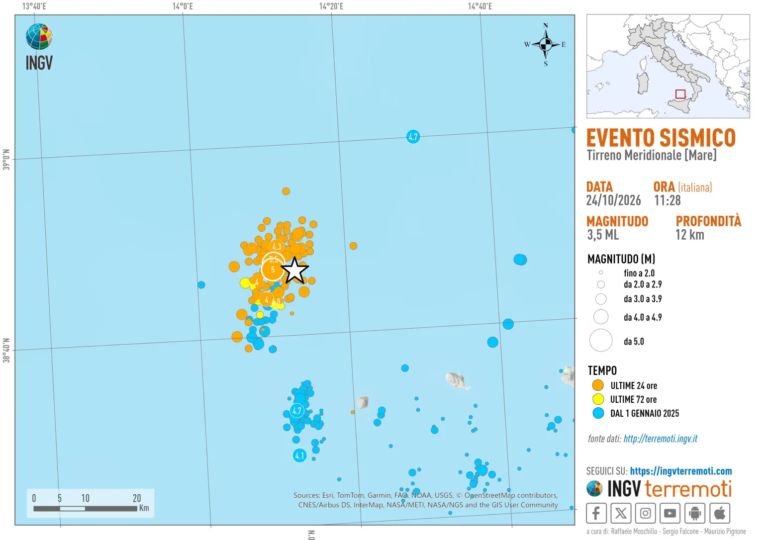 Terremoto nel Tirreno meridionale, l’INGV fa il punto: 154 scosse dopo l’evento di magnitudo 5.5. «Profondità ancora incerte»